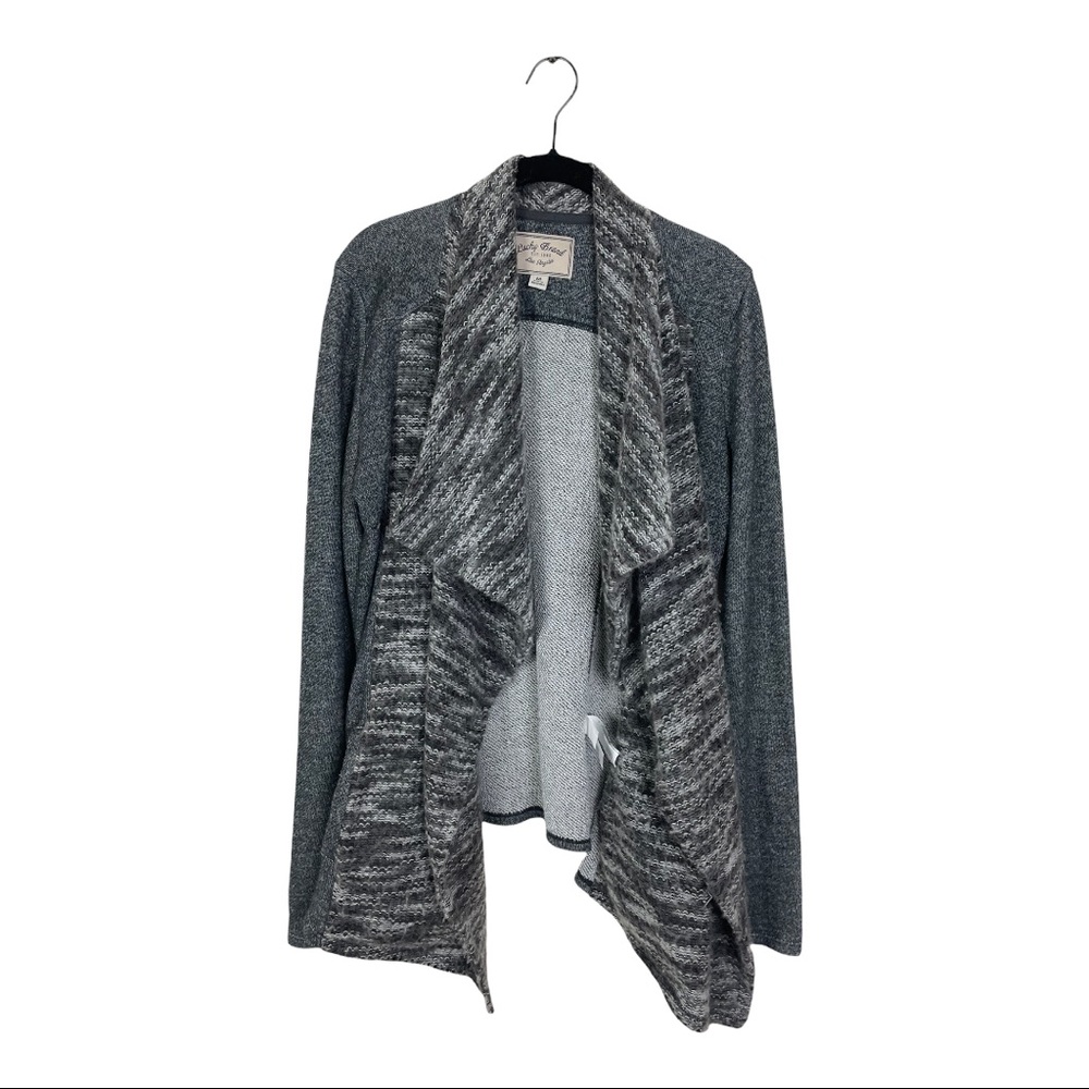 Lucky Brand Size Medium Grey Wool Blend Long Sleeve Waterfall Cardigan